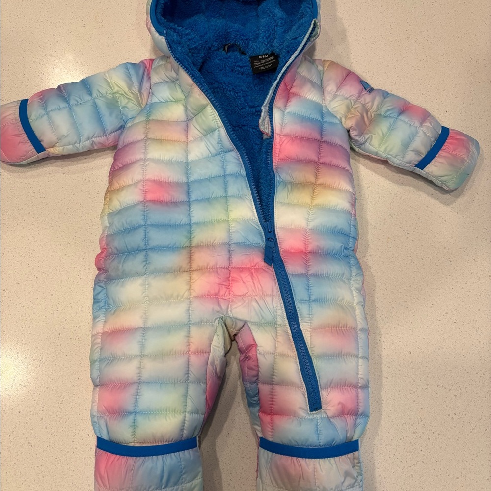 Snozu Blue and Pink Puffer Jacket with Hood and Zipper